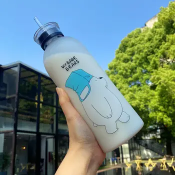 1000ML Suure Mahutavusega Plastikust Õled veepudeli jaoks Tüdrukud Cartoon Bear Prindi Sport Vett Tassi Kann Piima, Mahla Nühkima Juua Tass