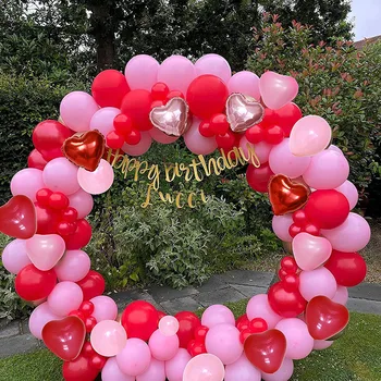 105Pcs ystävänpäivä Punane Roosa Õhupallid Vanik Kit Red Rose Kuld Süda Foolium Õhupallid Pulm Valentines Õhupallid Vanik Komplekt
