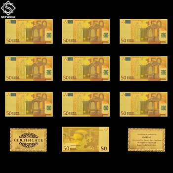 10TK 50 Euro Pangatähtede Seatud Võltsitud Gold Foil Pangatähtede Suveniiride Paber Raha Kogumine/Tabel Decor/Kingitused