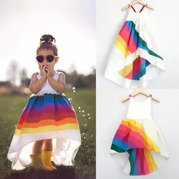 2021 Brand New Suvel Printsess Väikelapse Baby Girl Kleit Varrukateta Vikerkaare Värvilised põlvikud Gallus Sundress Kleit Riided 1-6Y
