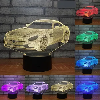 3D Auto Led Night Light Lastele Magamistuba Teenetemärgi 7 Värvid Muutuvad Akrüül Öö Lambi Sünnipäeva Kingitus Poistele Laste Nightlight
