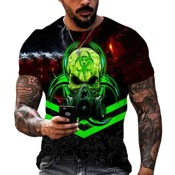 3D Terror Skull Print T-Särgid Euroopa Gooti Meeste T-Särk Street Fashion O-kaeluse Lühikese Varrukaga Topid Hip-Hop Stiilis Ülepaisutatud Tees