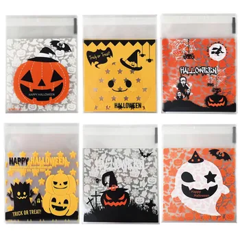 50tk Halloween Candy Kott Kõrvits Vaimu Läbipaistev Plastik Küpsise Kotid Komm Või Vemp Kingitus Pool isekleepuv Packags Tarvikud
