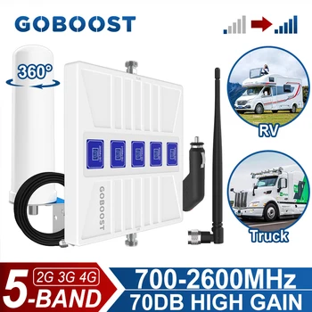 GOBOOST Mobiilsidevõrgu Signaali Võimendi Jaoks RV/Veoauto 2G 3G 4G Viis Bändi Lisandumine 70dB 700-2600MHz Võrgustik Repeater Antenni Komplekt