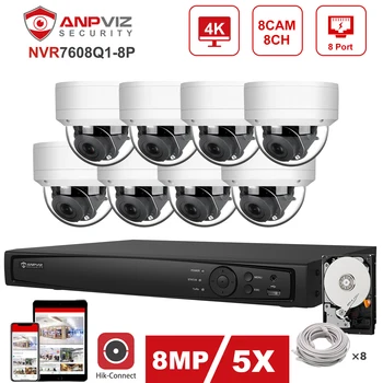 Hikvision OEM 8CH 4K NVR Anpviz 8MP IP PTZ 5X Zoom Kaamera POE IP Väljas Security System Kit Audio CCTV Kaamera P2P Vaadata H. 265