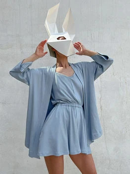 Hiloc Tahke Sinine Pidžaamad, v.a Silmkoelised Naiste Sleepwear 2022 Kolme Kvartali Varruka Soonilised Rüü Komplekti Naiste Vabaaja Komplekt Naiste Ülikond