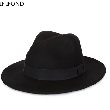 Kõrge Kvaliteediga Vill Fedoras Vintage Müts Laia Ääreni Huopahattu Tundsin Jazz Mütsid Naistele Meeste Sügis-Talve Mütsid Kirik