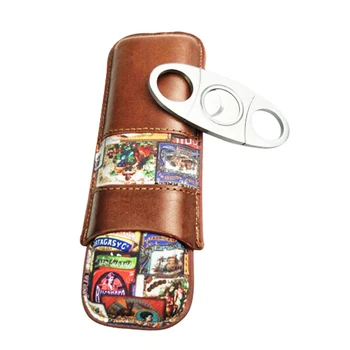 Nahast Reisi Sigari Omanik Case Kaasaskantavad 2 Toru Vidinad Mini Sigari Humidor Kasti Sobivus Sigarid AccessoriesW/Cutter kingitus