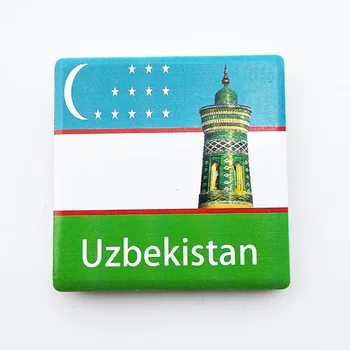 QIQIPP Usbekistan loominguline lipu reisi suveniiride teenetemärgi käsitöö kogumine kingitus keraamiline magnet külmkapi magnet