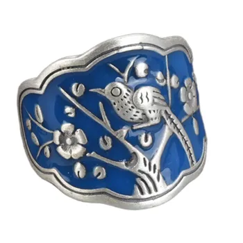 S925 Sterling Silver Ring 2022 Uus Mood Põlev Sinine Liimi Kukutades Õnne Linnud Puhas Argentum Käsi Ehted Naistele Armastus