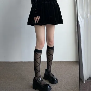 Suvel Ultra-õhuke Nailon Pikad Sokid Sukad JK Must Valge Põlve Kõrge Sokid Kolledži Stiilis Jaapani Kawaii Lolita Girls Sukad 0