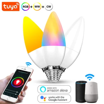 Tuya Smart Led Pirn E14 5W RGB Juhitava LED Küünal Lamp kooskõlas Alexa Google Home / Smart Elu APP Kaugjuhtimispult