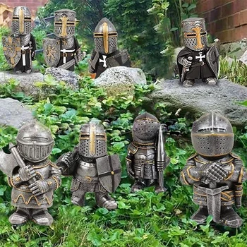 Uus Knight Gnomes Guard Skulptuur Decor Keskaegne Rüütel Risti Templar Crusader Figuriin Sobiks Armor Home Decor Vaik
