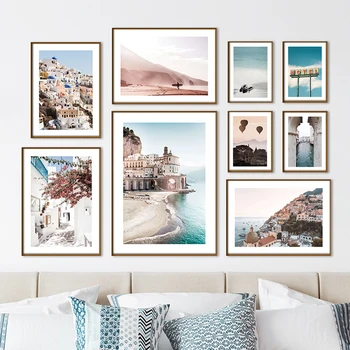 Veneetsia Amalfi Ranniku Linn Jõe Itaalia Rannikul Plakatid Ja Pildid Põhjamaade Kunsti Lõuend Maali Seina Pildid Elutuba Decor