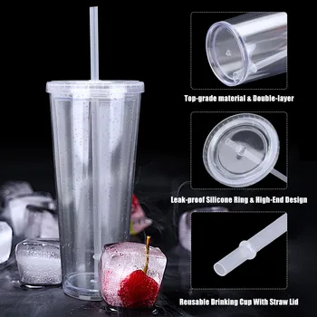 Õled Tass Kaanega Double-layer Korduvkasutatavad Joomine Cup Plastikust Trummel Läbipaistva Tee Puu-kohvitass, DIY Väljas Vee Pudel