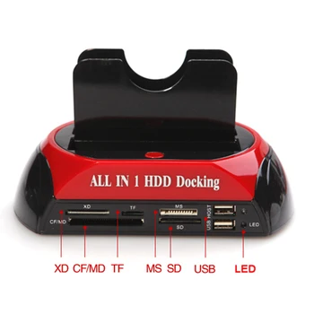 Kõik Ühes HDD Docking Station Dual Bay 2.5 Tolline 3.5 Tolline eSATA USB 2.0 to IDE SATA Kõvaketta OTB Kloonimine Dock Koos kaardilugeja 1
