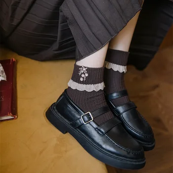 Lolita Pits Ruffle Sokid Jaapani Mood Värviga Magus Tüdruk, Armas Sokid Naiste Harajuku Lille Tikandid Vintage Naiste Sokid 1