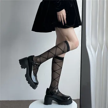 Suvel Ultra-õhuke Nailon Pikad Sokid Sukad JK Must Valge Põlve Kõrge Sokid Kolledži Stiilis Jaapani Kawaii Lolita Girls Sukad 1