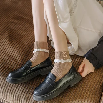 Lolita Pits Ruffle Sokid Jaapani Mood Värviga Magus Tüdruk, Armas Sokid Naiste Harajuku Lille Tikandid Vintage Naiste Sokid 2