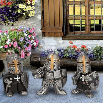 Uus Knight Gnomes Guard Skulptuur Decor Keskaegne Rüütel Risti Templar Crusader Figuriin Sobiks Armor Home Decor Vaik 2