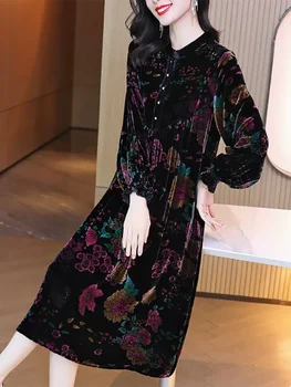 Naiste Lilleline Velvet Luksus Elegantne Midi Kleit Sügis-Talv Pikk Varrukas Paks Soe Kleit 2022 Korea Vintage Casaul Öö Kleit 3