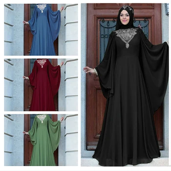 Moslemi Naiste Kleit Türgi Vintage Abaya Kleit Naiste Batwing Varruka Suur Kiik Islami Partei Kleidid Maroko Seal Kaftan Jilbab Rüü 4
