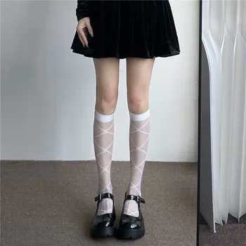 Suvel Ultra-õhuke Nailon Pikad Sokid Sukad JK Must Valge Põlve Kõrge Sokid Kolledži Stiilis Jaapani Kawaii Lolita Girls Sukad 4