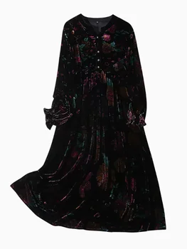 Naiste Lilleline Velvet Luksus Elegantne Midi Kleit Sügis-Talv Pikk Varrukas Paks Soe Kleit 2022 Korea Vintage Casaul Öö Kleit 5