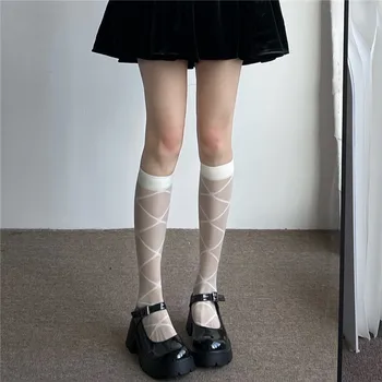 Suvel Ultra-õhuke Nailon Pikad Sokid Sukad JK Must Valge Põlve Kõrge Sokid Kolledži Stiilis Jaapani Kawaii Lolita Girls Sukad 5