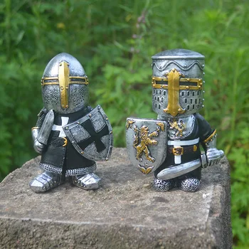 Uus Knight Gnomes Guard Skulptuur Decor Keskaegne Rüütel Risti Templar Crusader Figuriin Sobiks Armor Home Decor Vaik 5
