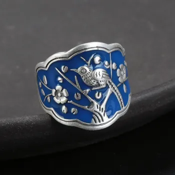 S925 Sterling Silver Ring 2022 Uus Mood Põlev Sinine Liimi Kukutades Õnne Linnud Puhas Argentum Käsi Ehted Naistele Armastus 1