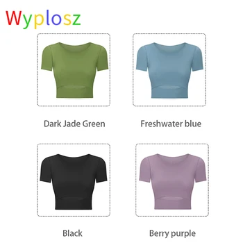 Wyplosz (Solid Color Jooga Lühikesed Varrukad Puuvill Treening Treening Naine, T-särgid Anti-higi Hip-pikkus Töötab Fitness Jõusaal Crop Top 1