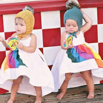 2021 Brand New Suvel Printsess Väikelapse Baby Girl Kleit Varrukateta Vikerkaare Värvilised põlvikud Gallus Sundress Kleit Riided 1-6Y 2