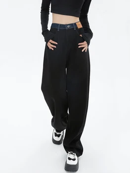 Must Kottis Sirged Teksad Naistele Korea Fashion Streetwear Kõrge Vöökoht Lai Jalg Denim Püksid Naiste Lahtised Mopiga Jean Pükste 2