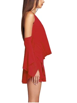 NewAsia Naiste Backless Sünnipäeva Kleit Punane Kroonlehed Varrukatega Kleit Seksikas V-Kaelus Mitmekihiline Kleit Nöörima Low Cut Elastne Mini Vestidos 2