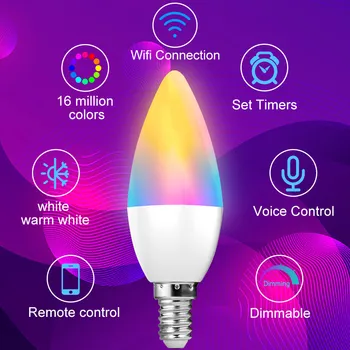 Tuya Smart Led Pirn E14 5W RGB Juhitava LED Küünal Lamp kooskõlas Alexa Google Home / Smart Elu APP Kaugjuhtimispult 2