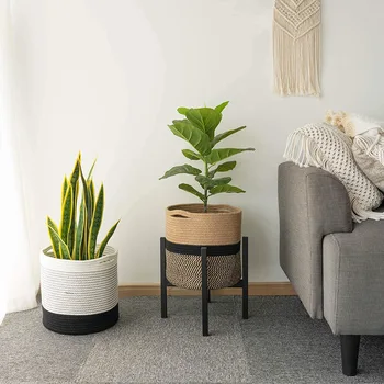 Käsitsi Kootud Õled Planter Korvi Indoor Outdoor Ladustamine Lille Pott Taime Konteiner Kodu Elutoa Kaunistamiseks 3
