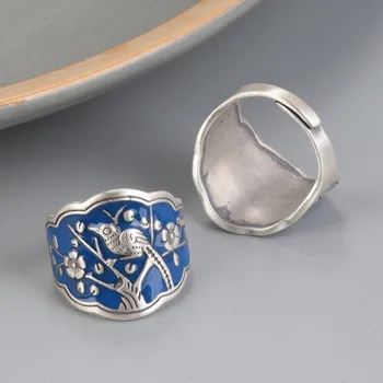 S925 Sterling Silver Ring 2022 Uus Mood Põlev Sinine Liimi Kukutades Õnne Linnud Puhas Argentum Käsi Ehted Naistele Armastus 3