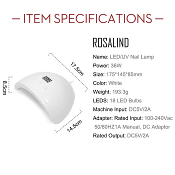 ROSALIND 36W UV LED Lamp, Maniküür Küünte Kuivati Kasutada Geel Küünte Art Design Ravi Vahendid Lambid Küüned 60/80/99s Taimer 5