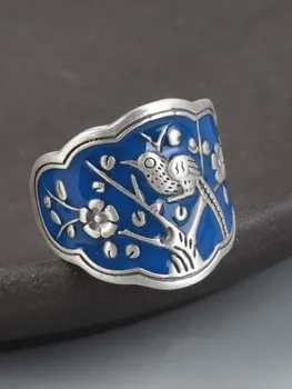 S925 Sterling Silver Ring 2022 Uus Mood Põlev Sinine Liimi Kukutades Õnne Linnud Puhas Argentum Käsi Ehted Naistele Armastus 5